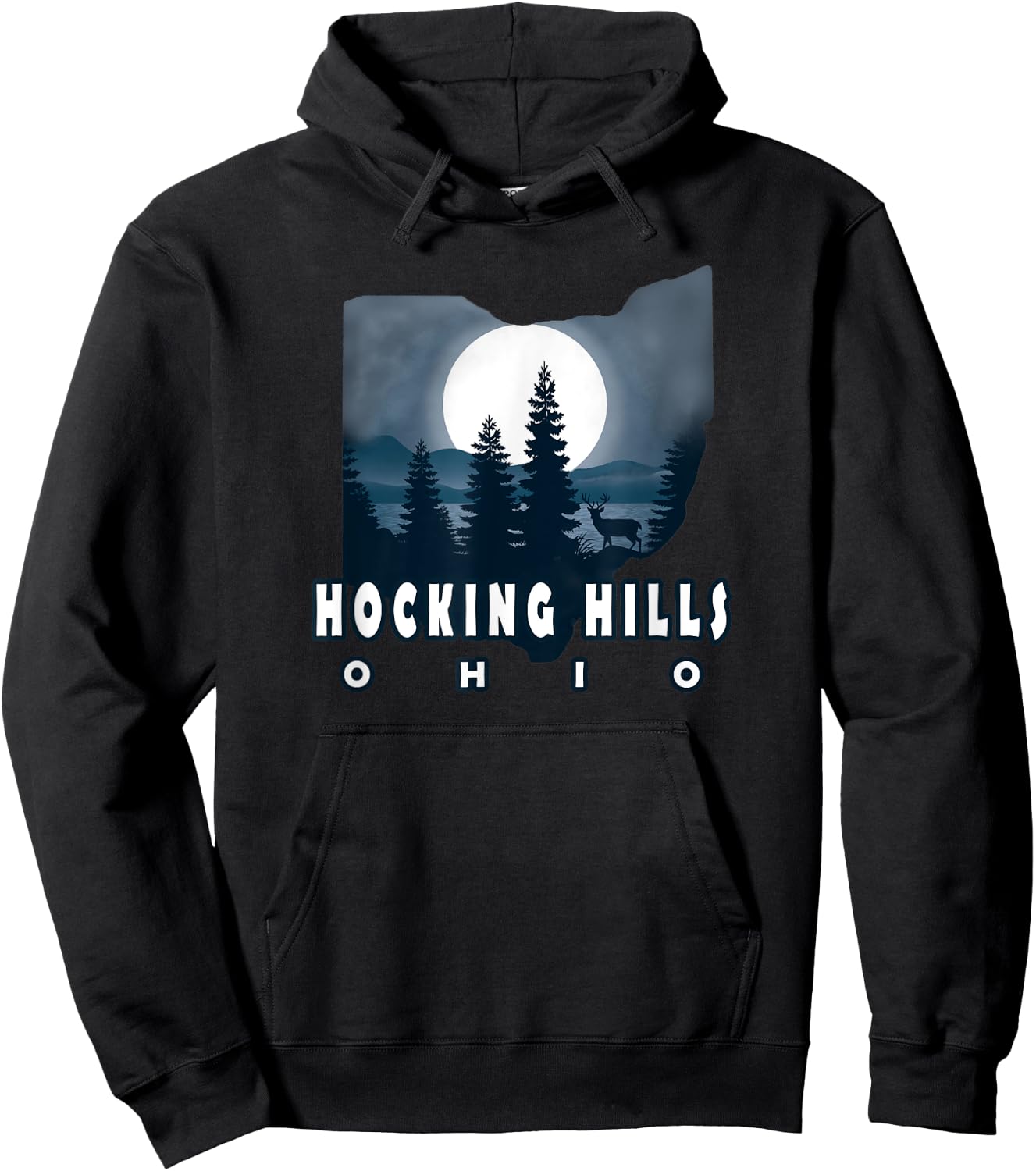 HOCKING HILLS State Park With Deer and Moon Hoodie - Hoodie | Black