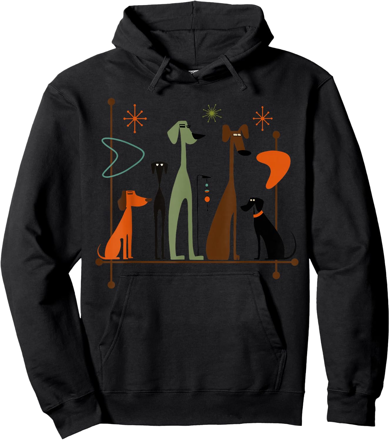 Retro Mid-Century Modern Dogs 50s 60s Style Hoodie - Hoodie | Black