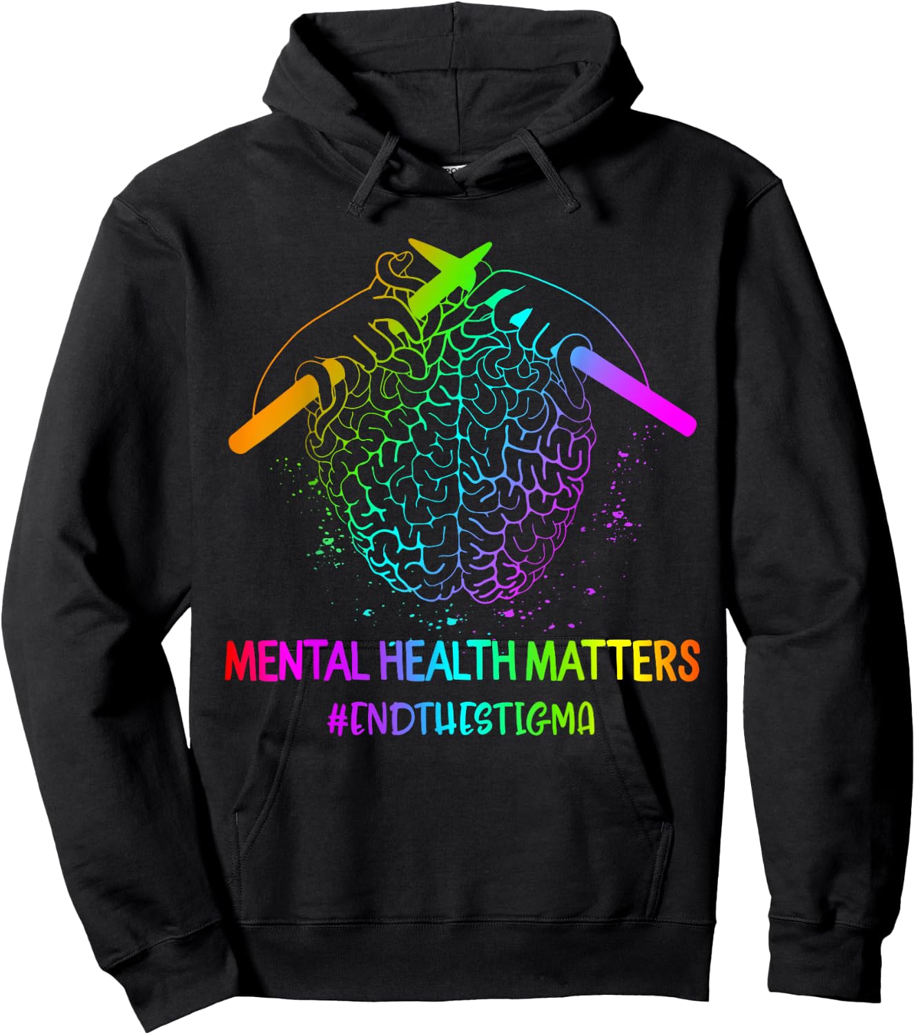 Brain Knitting Mental Health Awareness End The STIGMA Gift Hoodie - Hoodie | Black