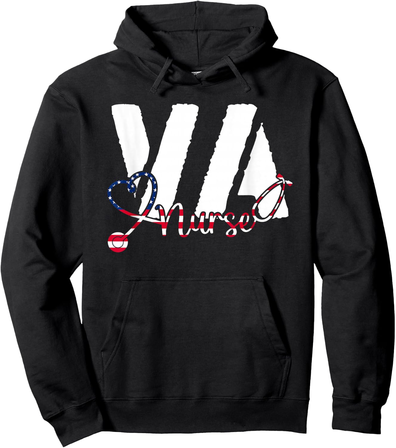 VA Nurse RN American Flag Patriotic 4th of July Veterans Day Hoodie - Hoodie | Black