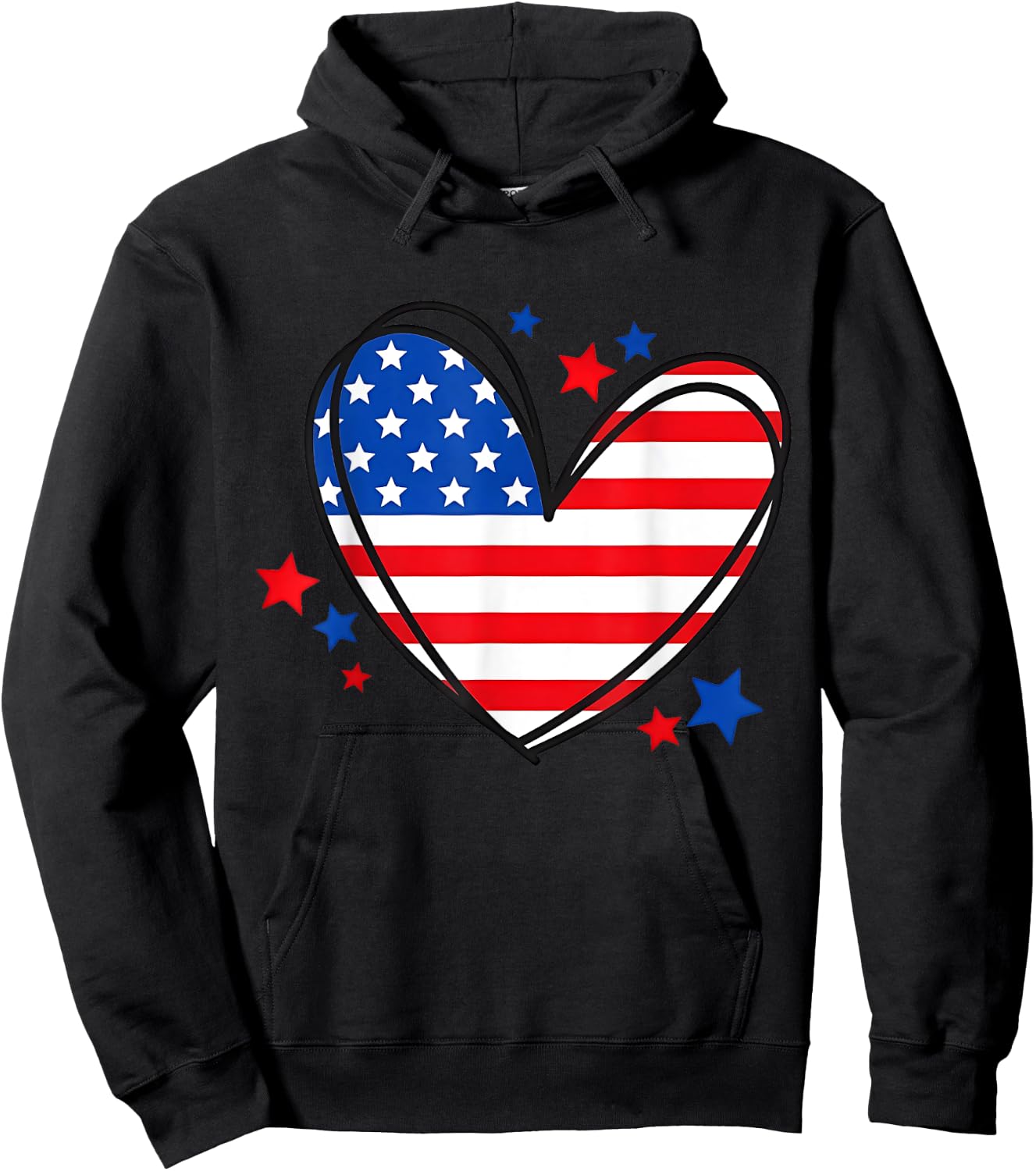 American Flag Heart Independence Day 4th of July Women Kids Hoodie - Hoodie | Black