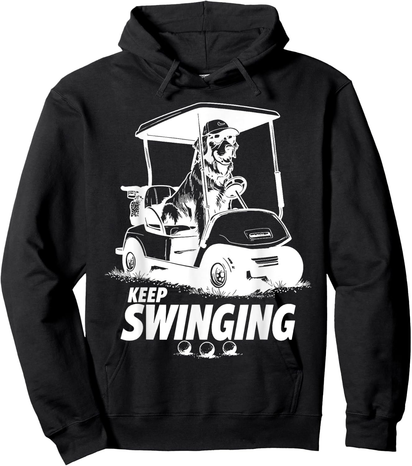 Swinging Golf Cart Dog Golden Retriever Golfer Dog Owner Hoodie - Hoodie | Black