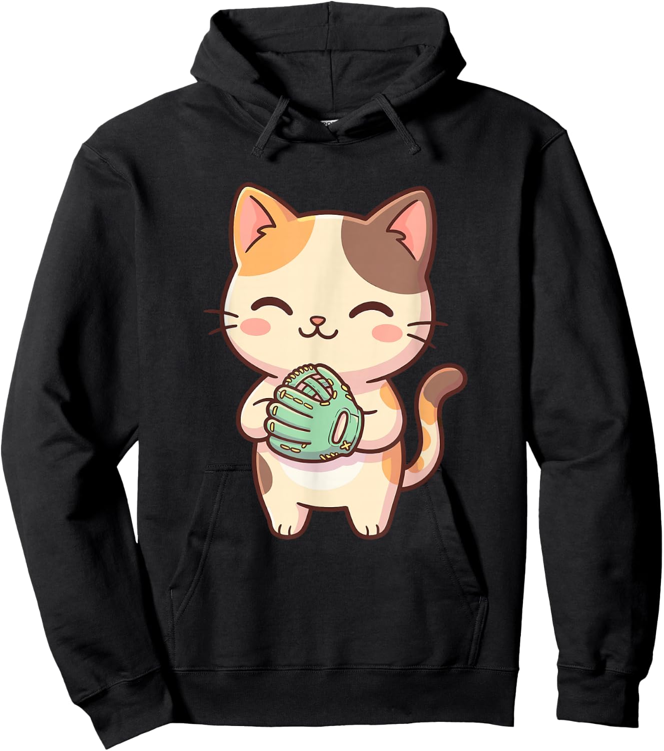 Cute Kawaii Cat Softball Hoodie - Hoodie | Black