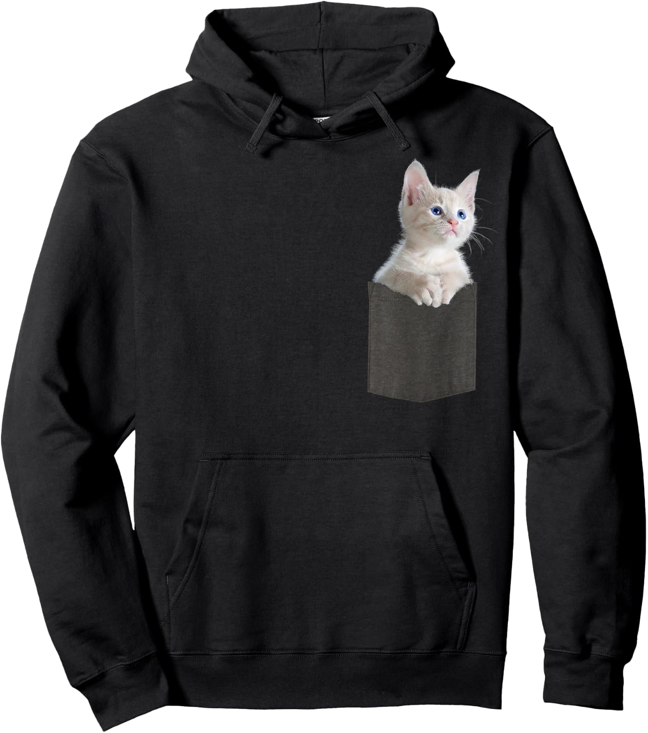 White Kitten Cat in Pocket with Blue Eyes Cute Cat Hoodie - Hoodie | Black