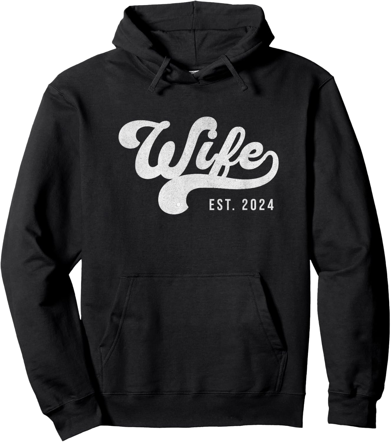 Wife Est. 2024 Married Couple Vintage Matching Wedding Hoodie - Hoodie | Black