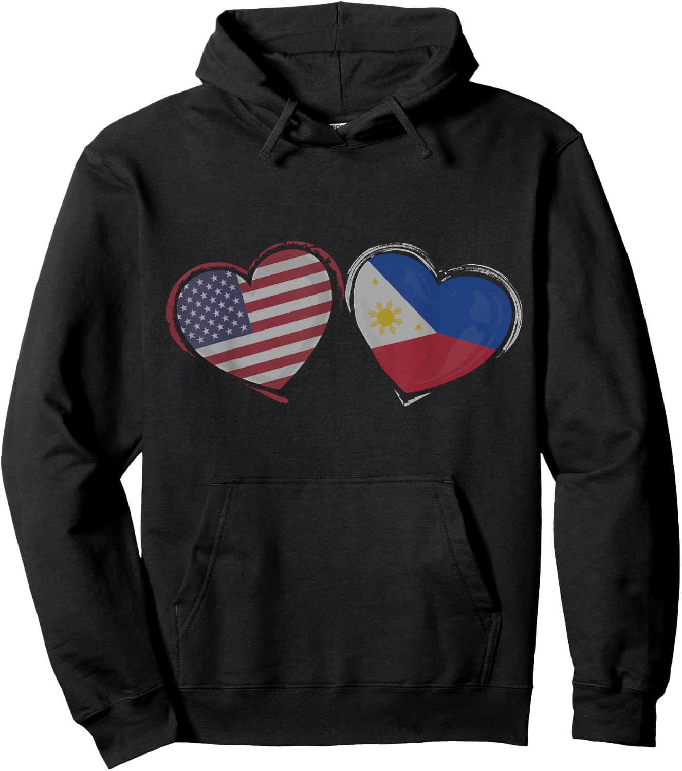 USA Philippines Flag Heart Valentines Day Filipino American Hoodie - Hoodie | Black