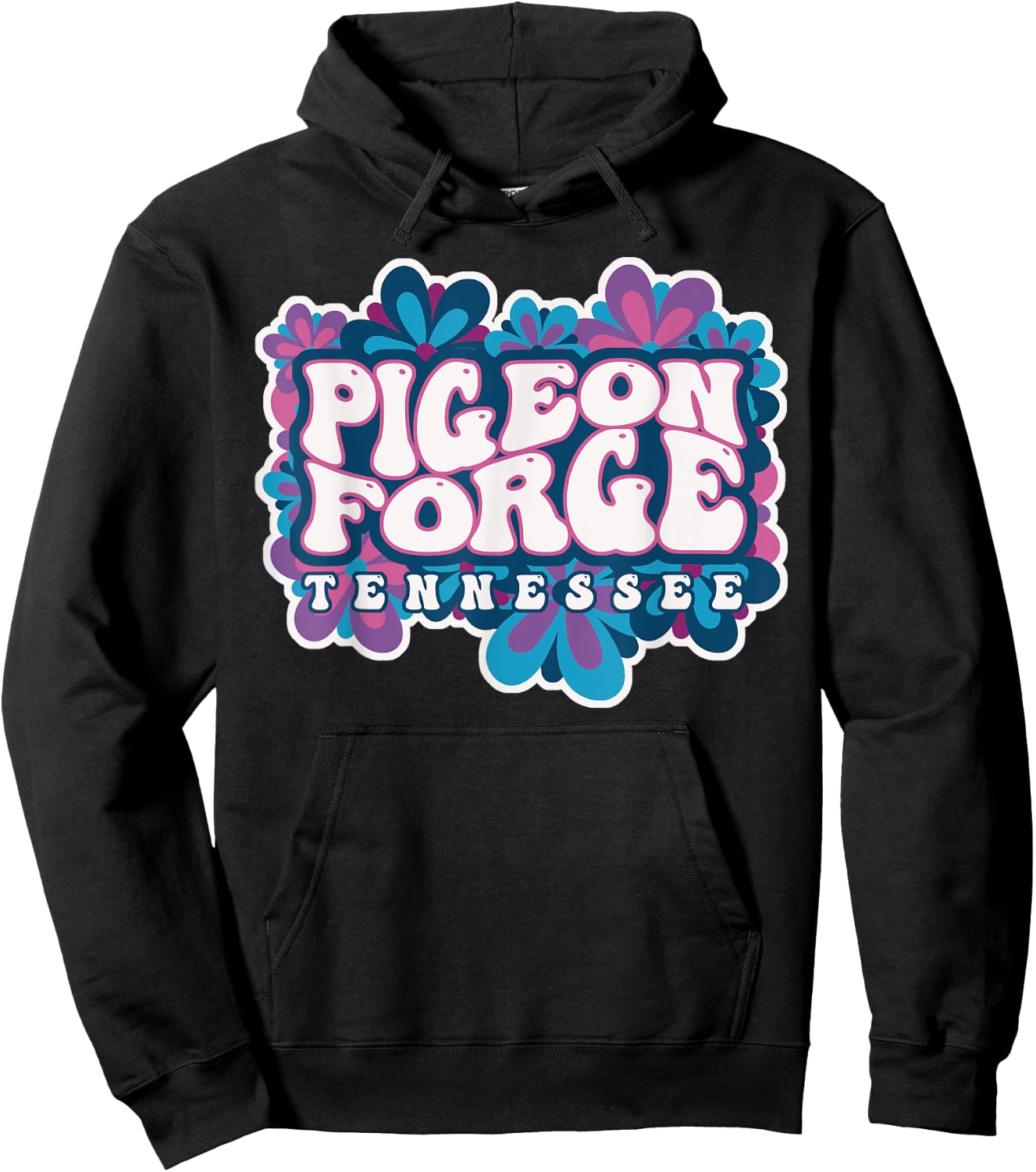 Pigeon Forge Tennessee Travel Hippie 70s Groovy Wavy Text Hoodie - Hoodie | Black