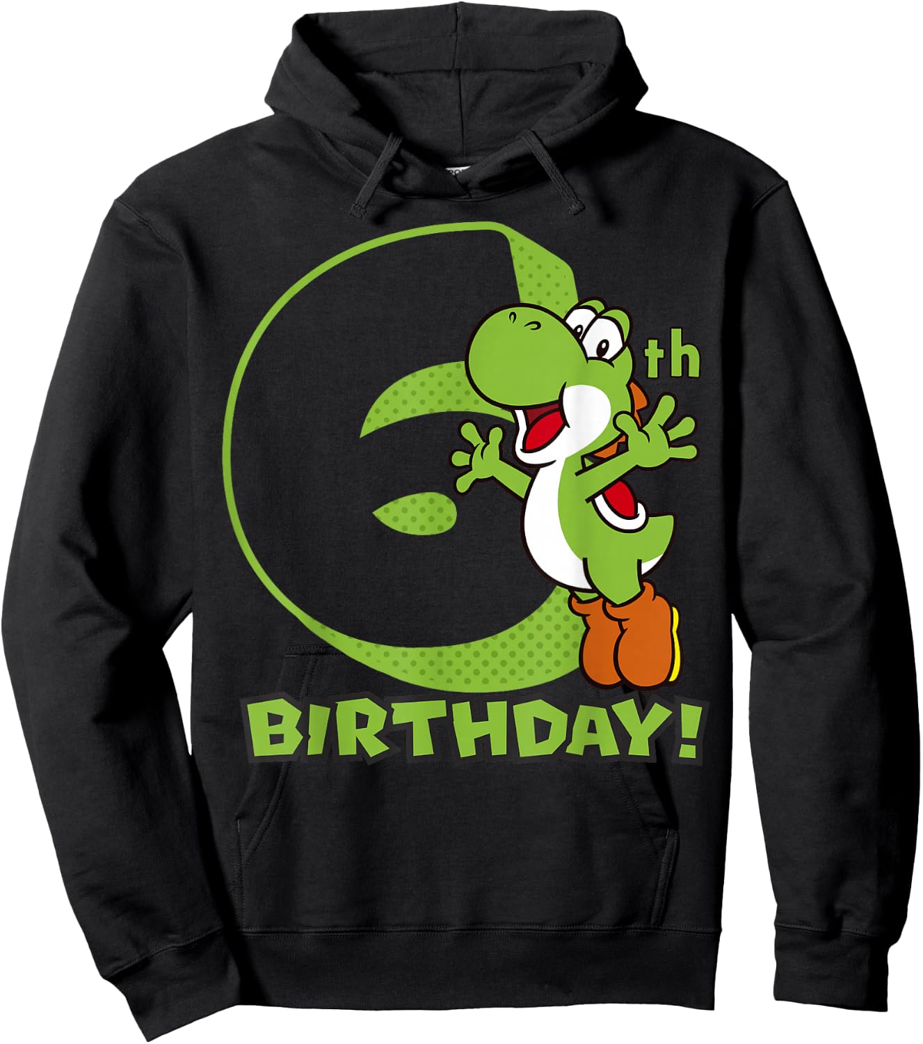 Super Mario Yoshi 6th Birthday Action Portrait Hoodie - Hoodie | Black