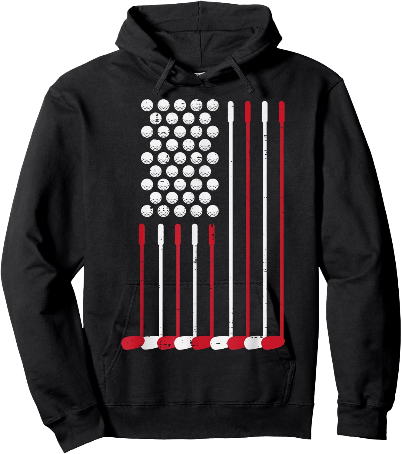 Golf Balls Clubs US Flag 4th July Patriotic Golfer Dad Men Hoodie - Hoodie | Black