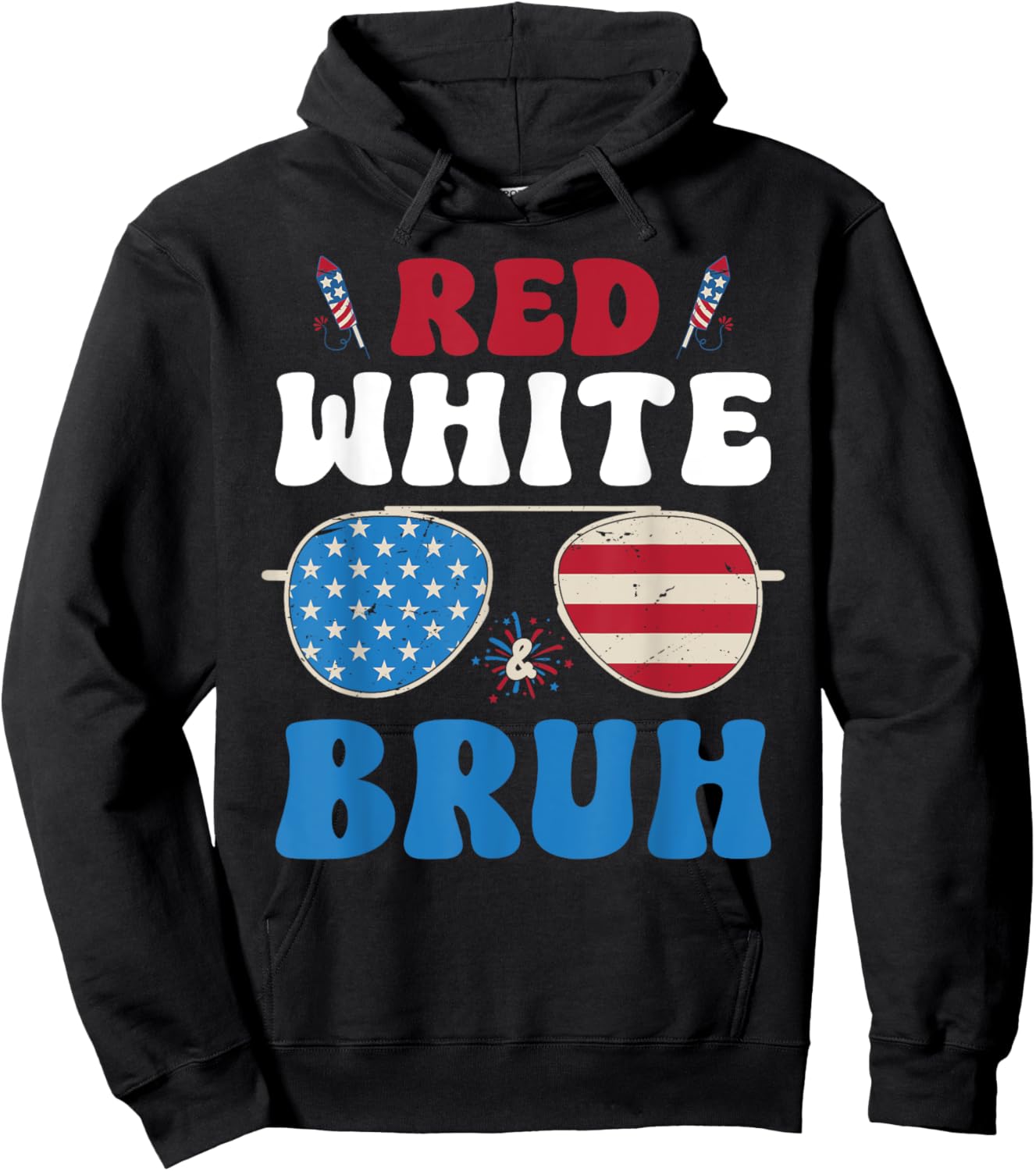 Red White and Bruh Patriotic Boys 4th of July 2025 Fun Kids Hoodie - Hoodie | Black