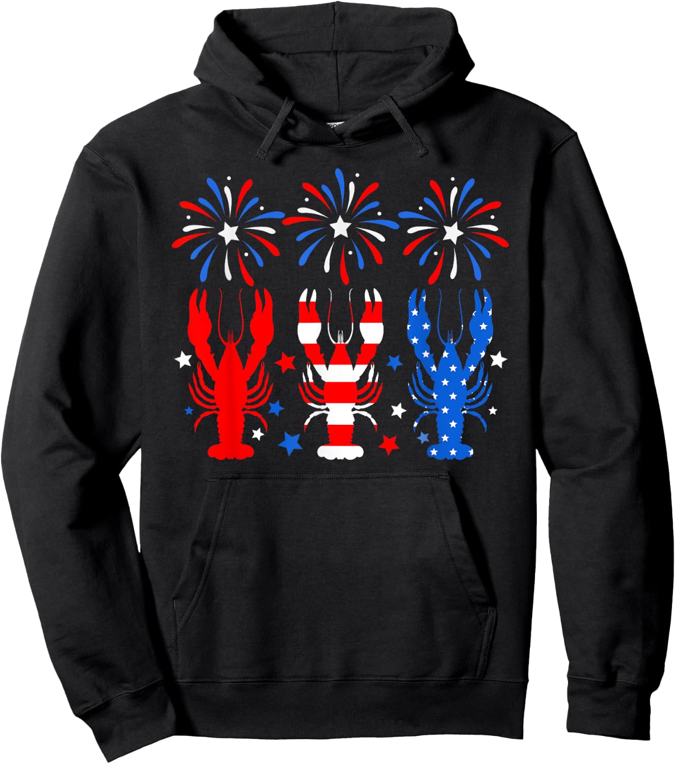 4th Of July Crawfish American Flag Red White Blue Fireworks Hoodie - Hoodie | Black