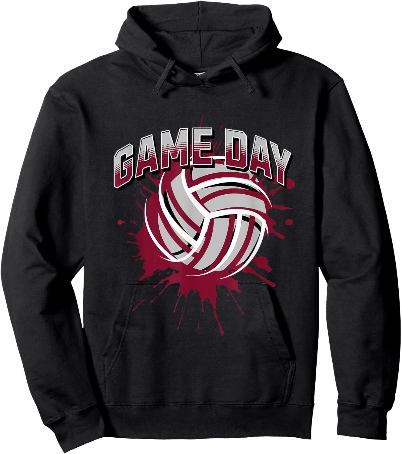 Volleyball Parents Team Game Day Maroon & White Art Hoodie - Hoodie | Black