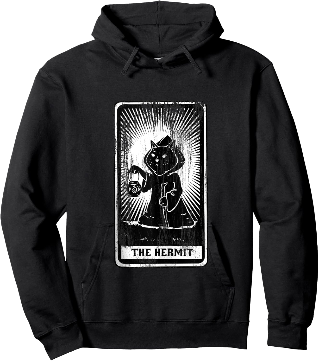 Black Cat Hermit Tarot Card Hoodie - Hoodie | Black