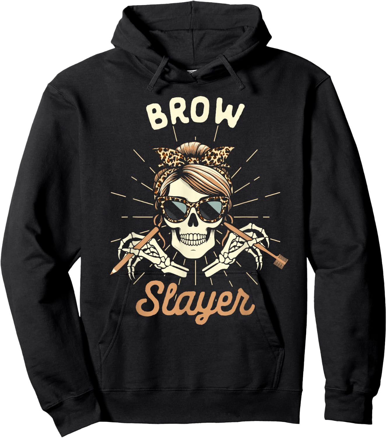 Brow Artist Esthetician Microblading Skeleton Brow Slayer Hoodie - Hoodie | Black