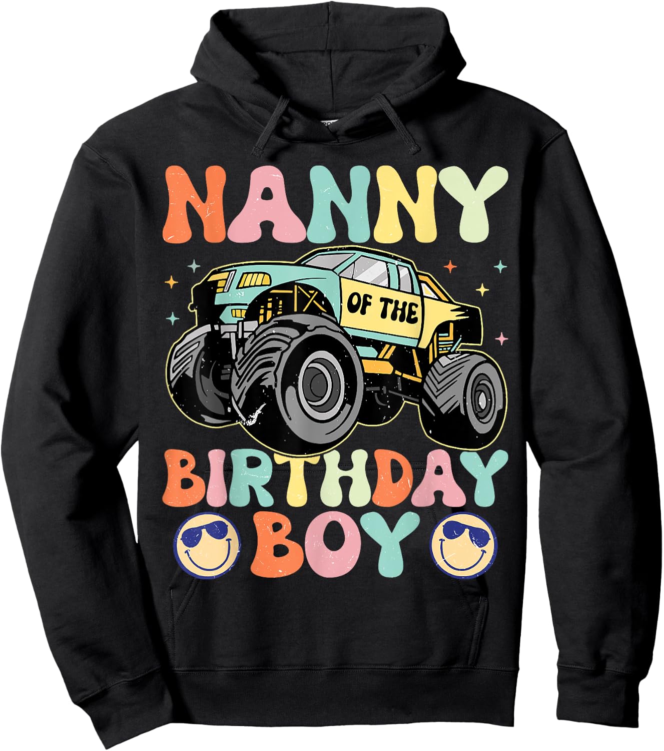 Monster Truck Nanny Of The Birthday Boy Matching Family Hoodie - Hoodie | Black