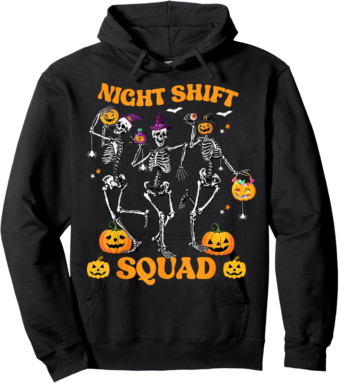 Dancing Skeleton Nurse Night Shift Squad Pumpkin Halloween Hoodie - Hoodie | Black