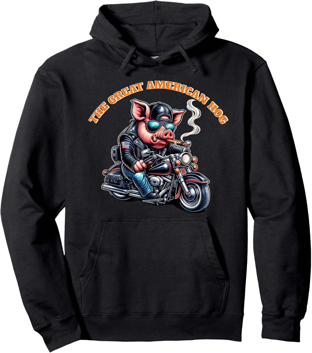 The Great American Hog Funny Smoking Pig Motorcycle Rally Hoodie - Hoodie | Black