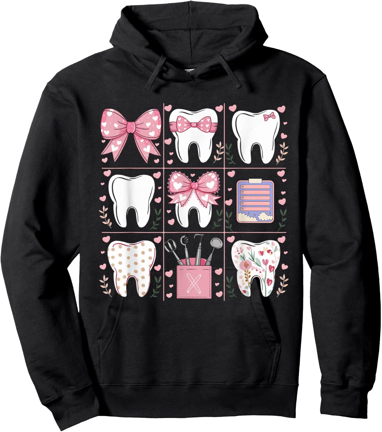 Pink Coquette Bow Cute Teeth Dentist Squad Dental Assistant Hoodie - Hoodie | Black