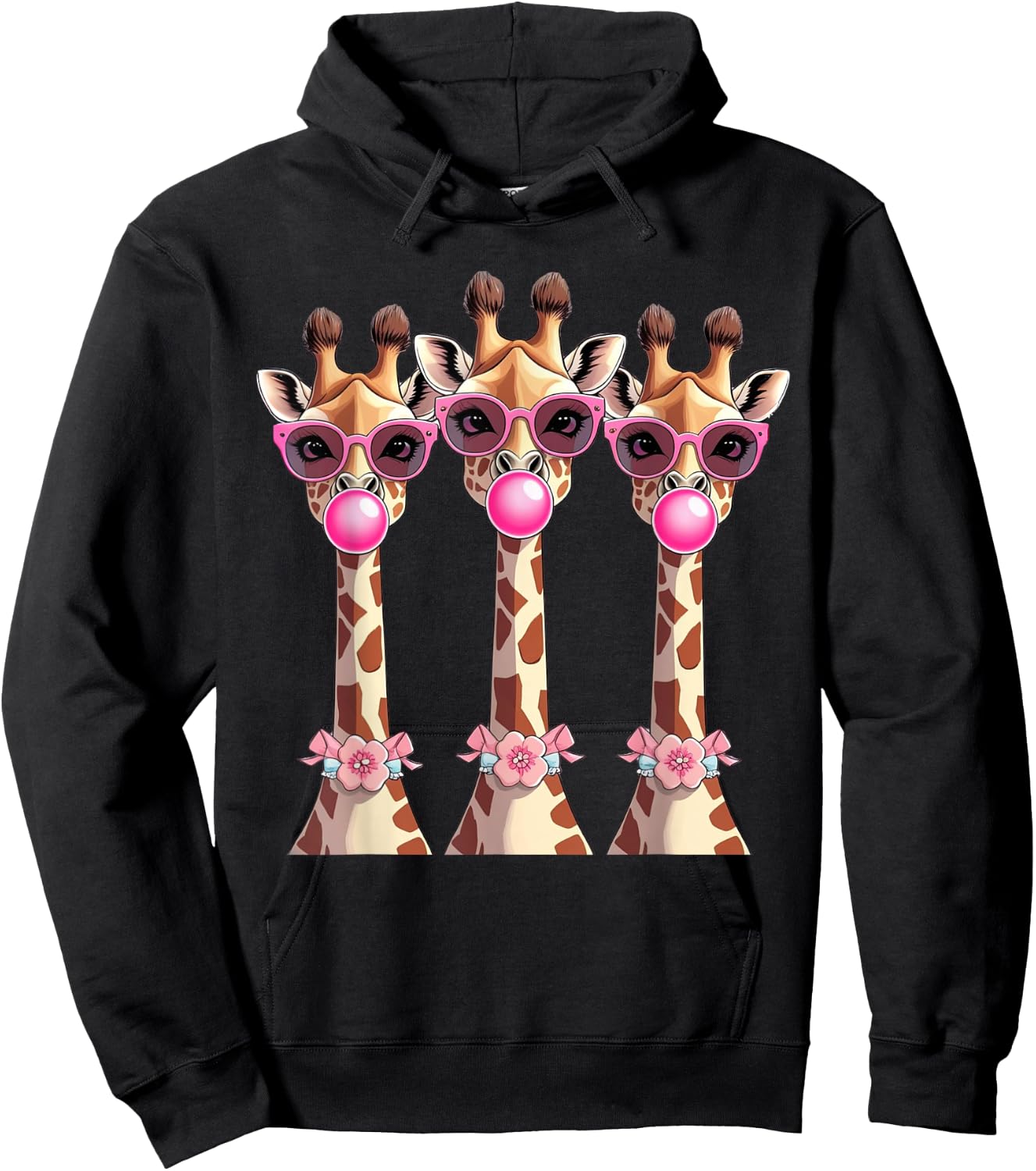 Funny Giraffe Squad Pink Bubble Gum Sunglasses Design Hoodie - Hoodie | Black