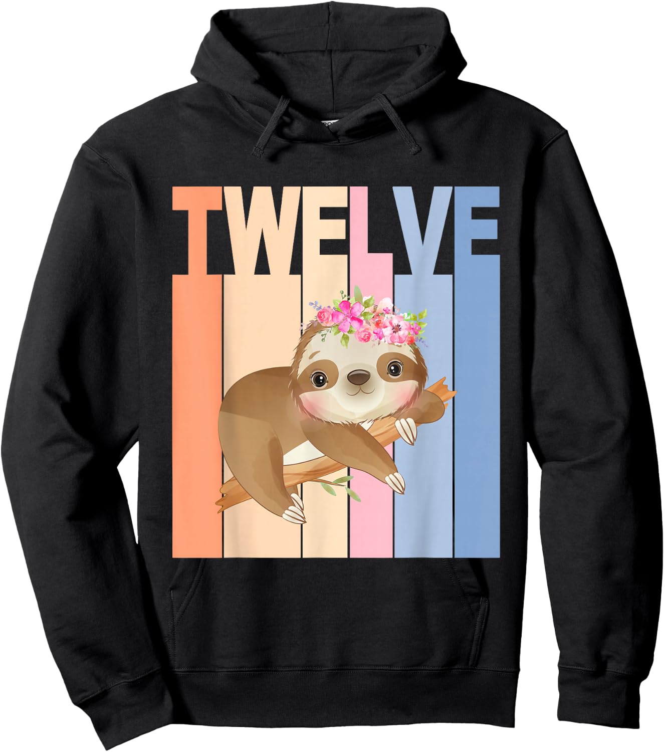 12 Year Old Cute Sloth Birthday Girl 12th Birthday Party Hoodie - Hoodie | Black