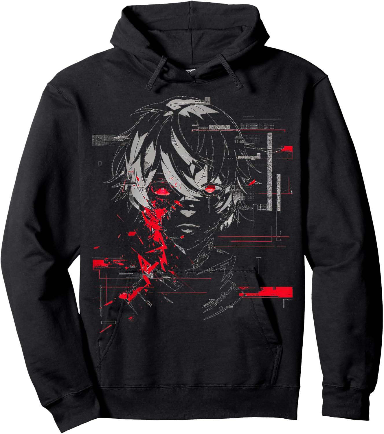 Anime Manga Motif Red-Eyes Artwork Anime Hoodie - Hoodie | Black