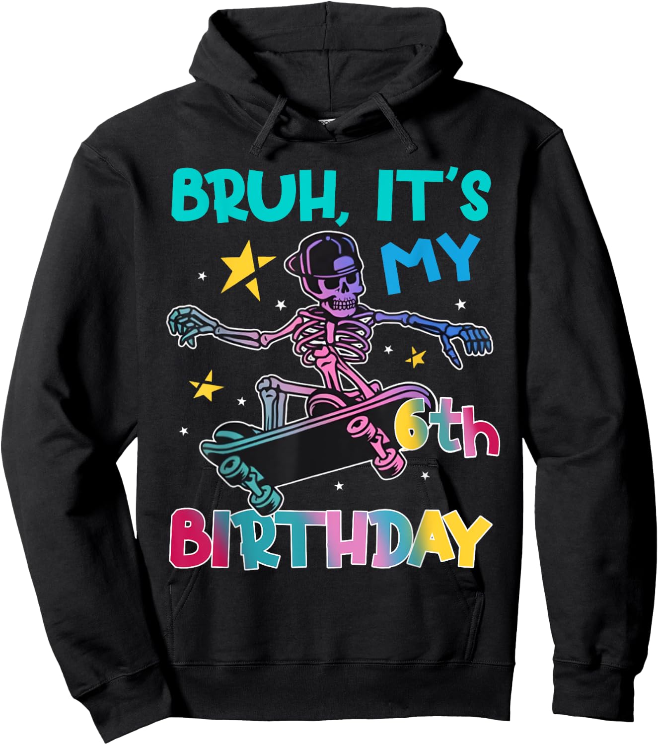 6th Birthday Skeleton Skateboard Skater Boys Kids 6 Year Old Hoodie - Hoodie | Black