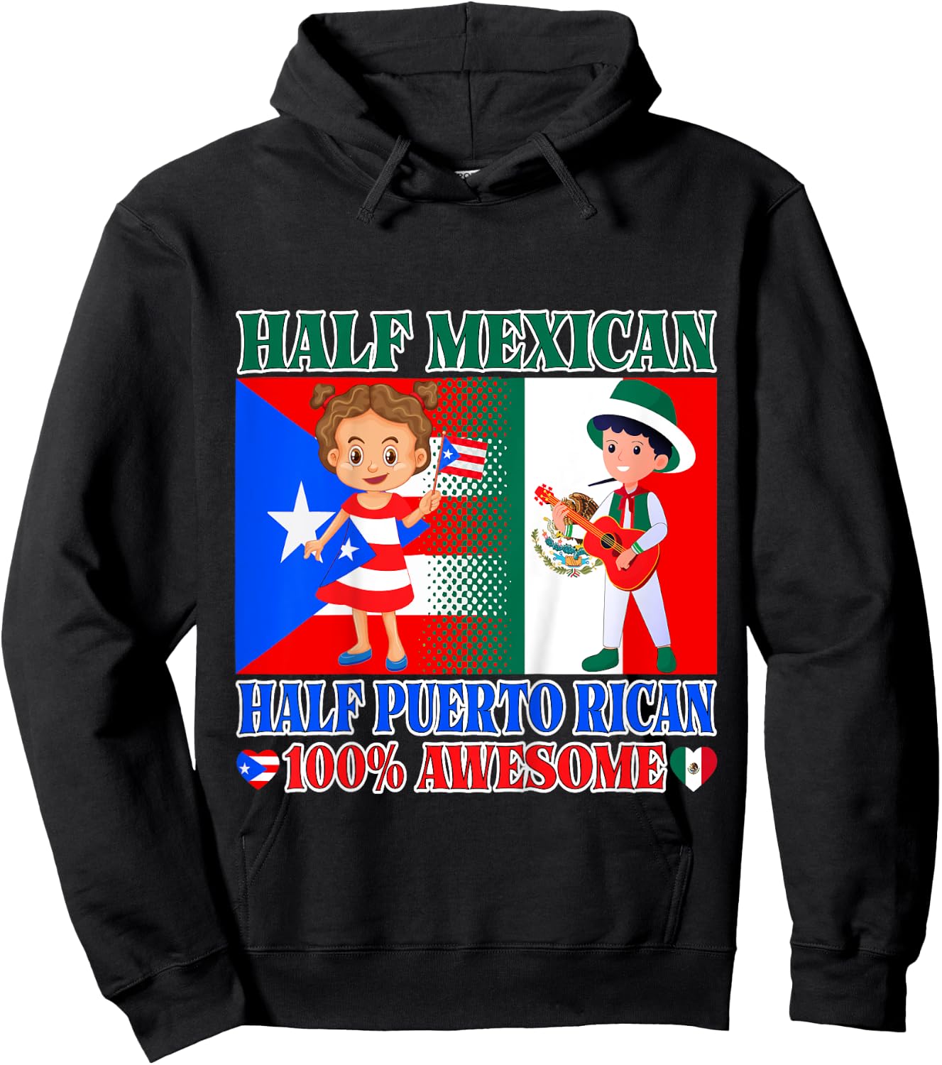Kids Half Mexican Half Puerto Rican Mexico Flag Toddler Girl Boy Hoodie - Hoodie | Black