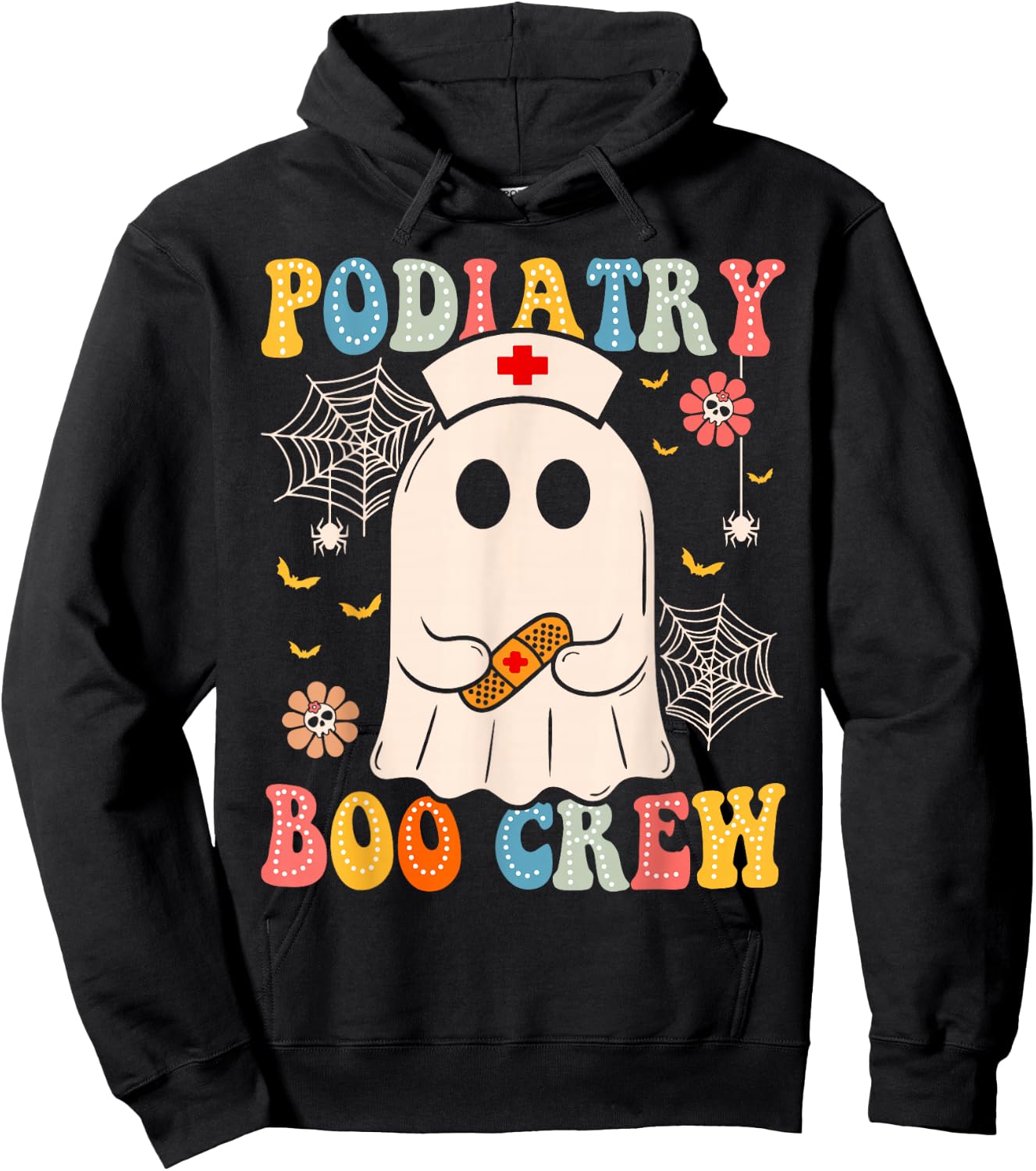 Groovy Podiatry Boo Crew Nurse Funny Ghost Halloween Nurse Hoodie - Hoodie | Black