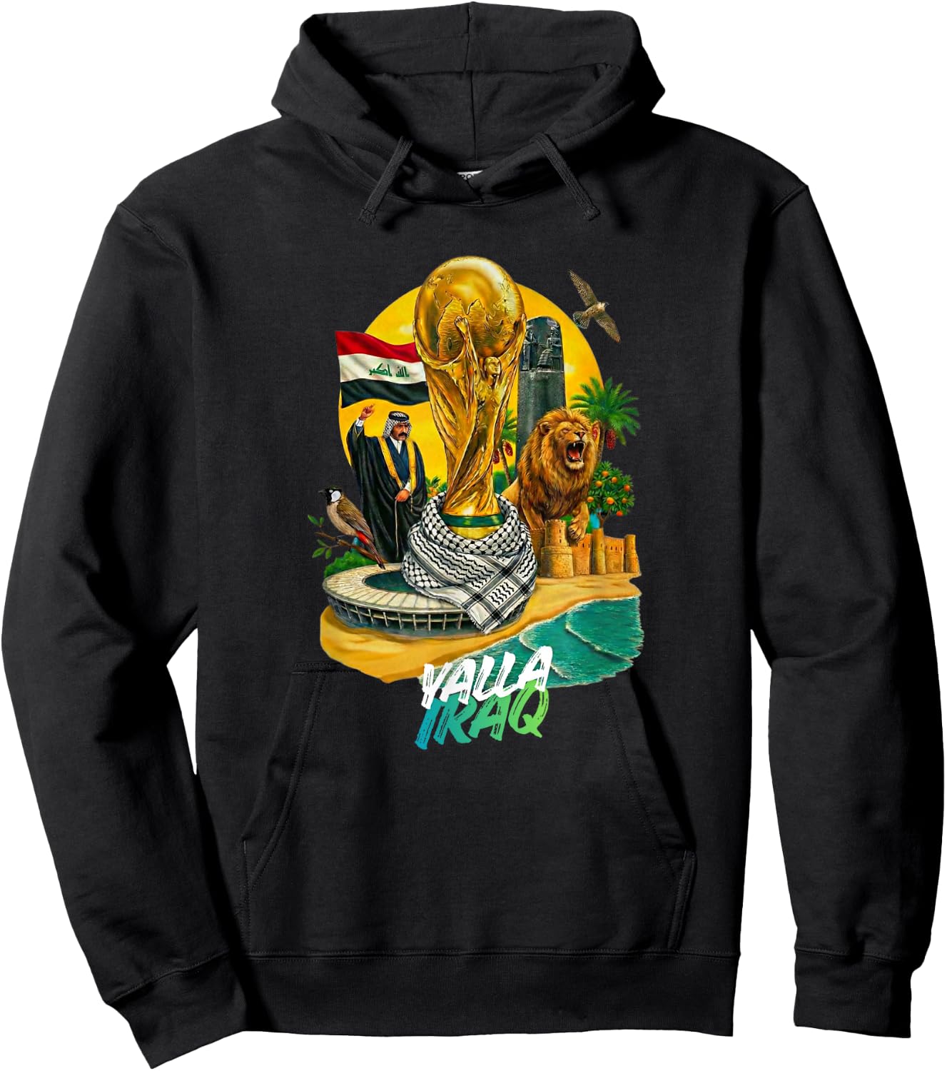 Yalla Iraq Football Fan Lions of Mesopotamia Pride Hoodie - Hoodie | Black