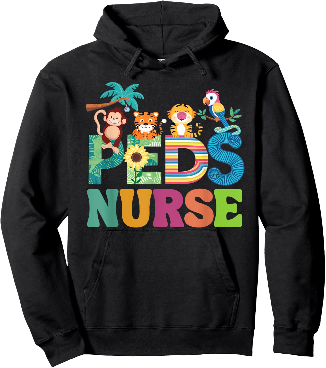 Colorful Peds Nurse Cute Animals PEDS Oncology Nurse Hoodie - Hoodie | Black