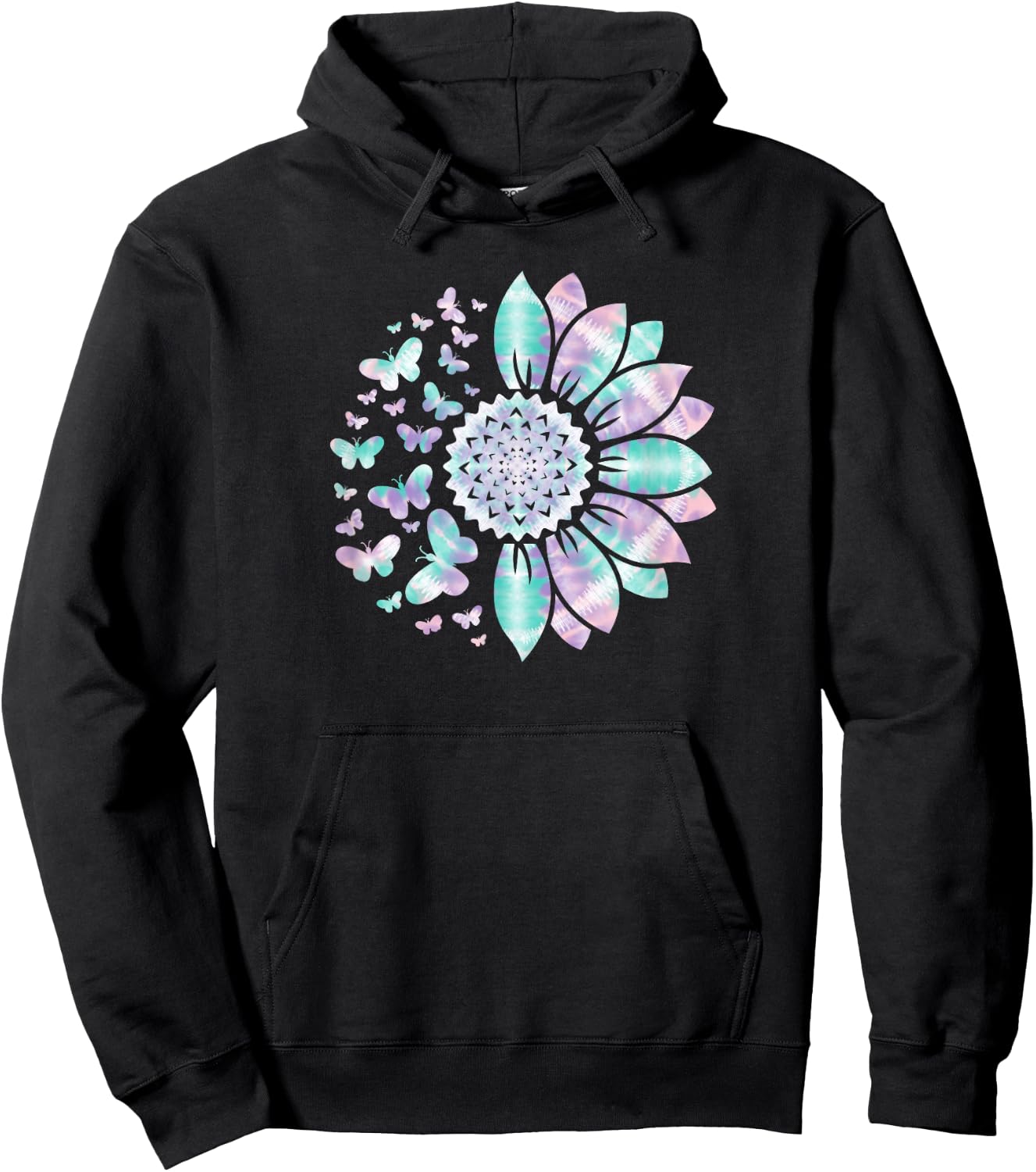 Sunflower Sun Flower Tie Dye Daisy Butterflies Women Girls Hoodie - Hoodie | Black