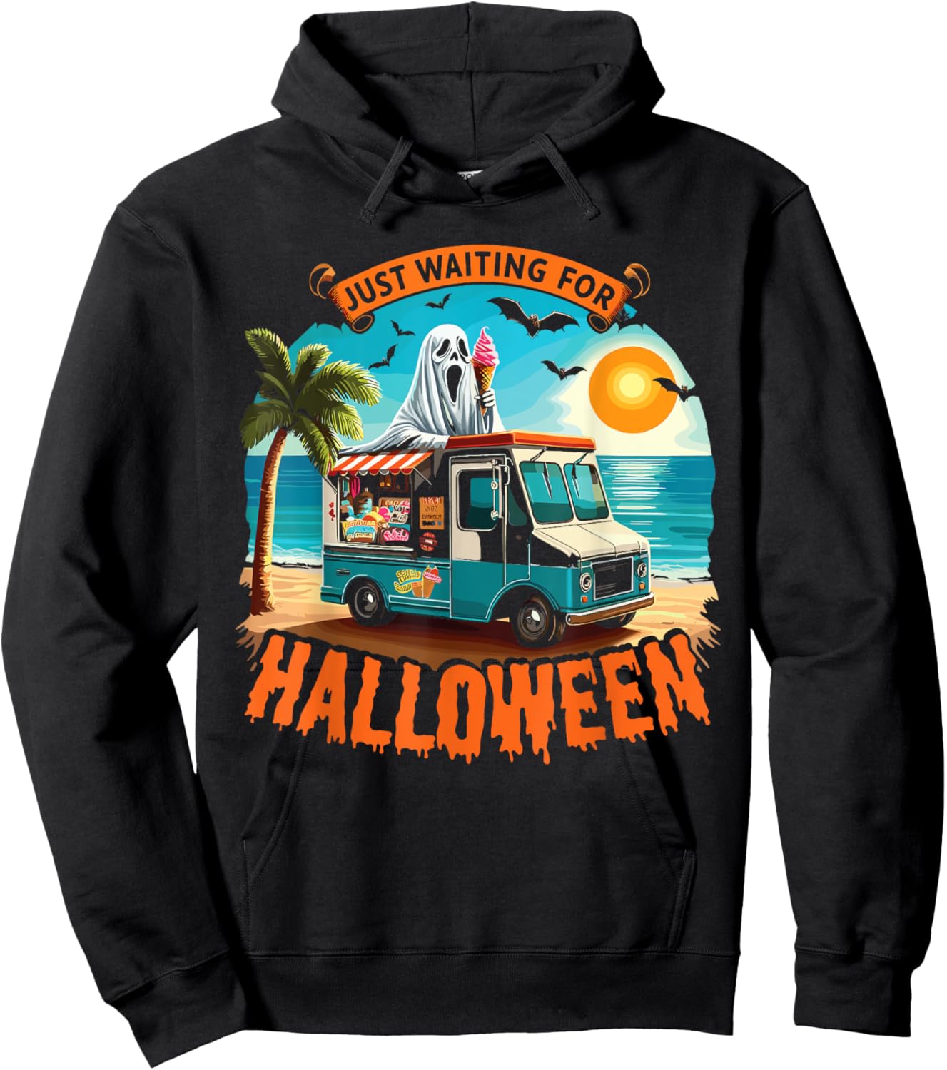 Skeleton Just Waiting For Halloween Halloween Summer Ghost Hoodie - Hoodie | Black