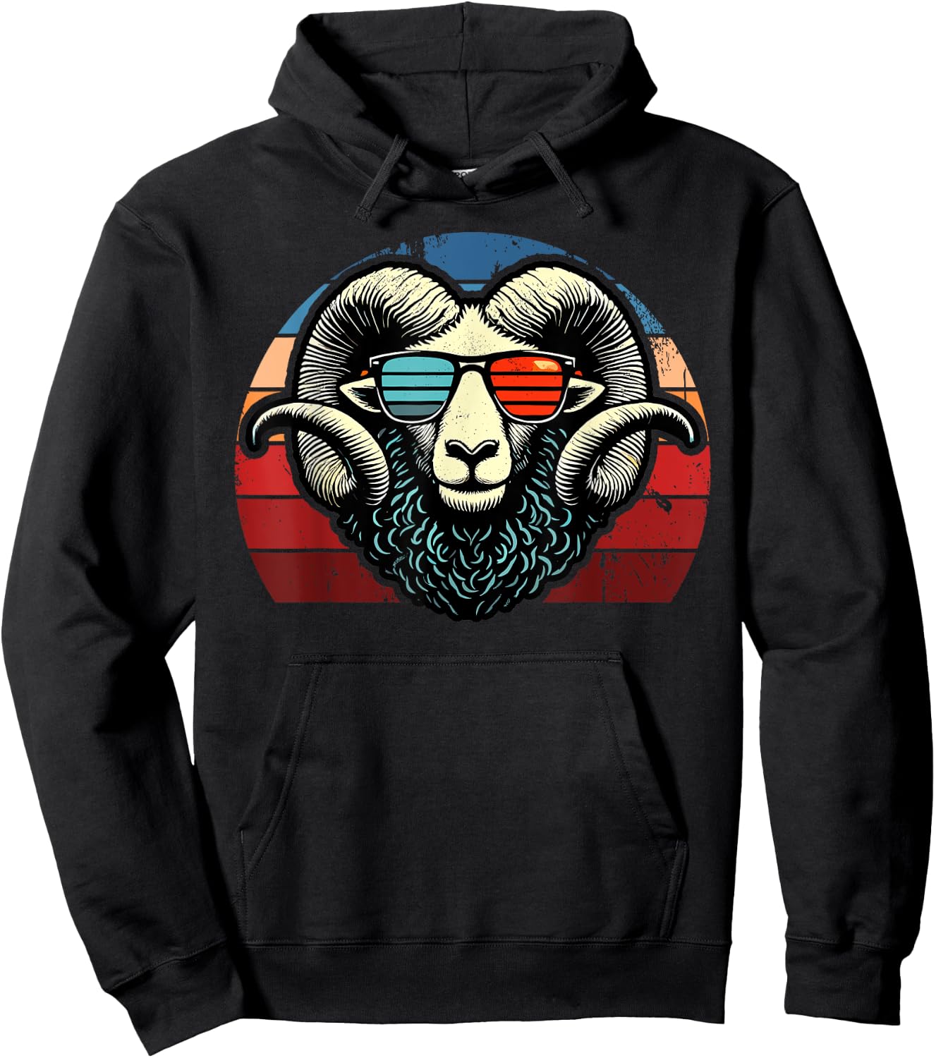 Retro Ram in Sunglasses Men Women Kids Novelty Funny Ram Hoodie - Hoodie | Black