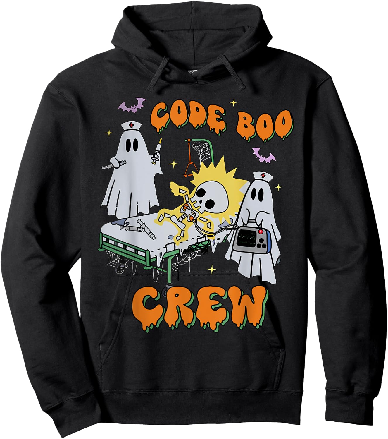 Code Boo Crew Funny Ghost Nurse Halloween Costume Nursing Hoodie - Hoodie | Black