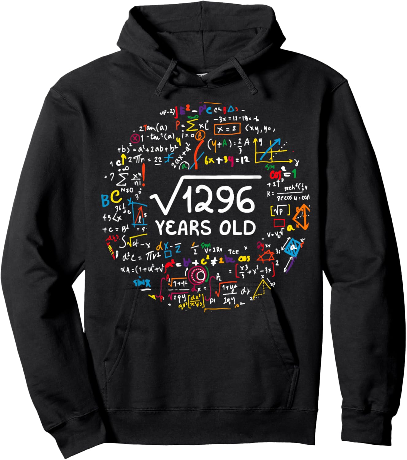 Square Root Of 1296 36th Birthday 36 Year Old Gifts Math Hoodie - Hoodie | Black