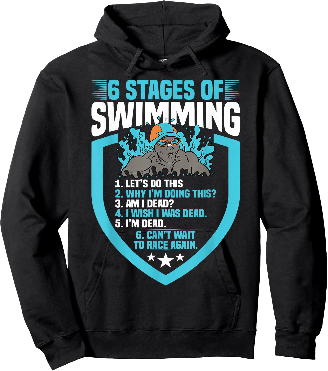 6 Stages Of Swimming Funny Joke Sports Athlete Pool Swimmer Hoodie - Hoodie | Black