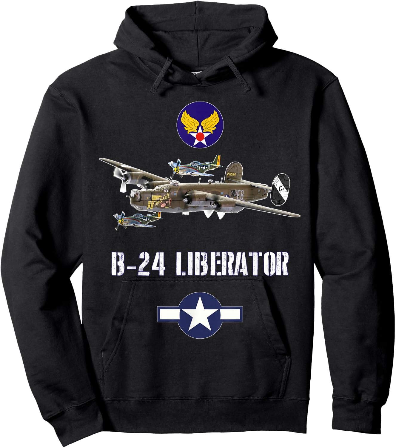 USAAF B-24 Liberator WW2 Bomber Airplane Hoodie - Hoodie | Black