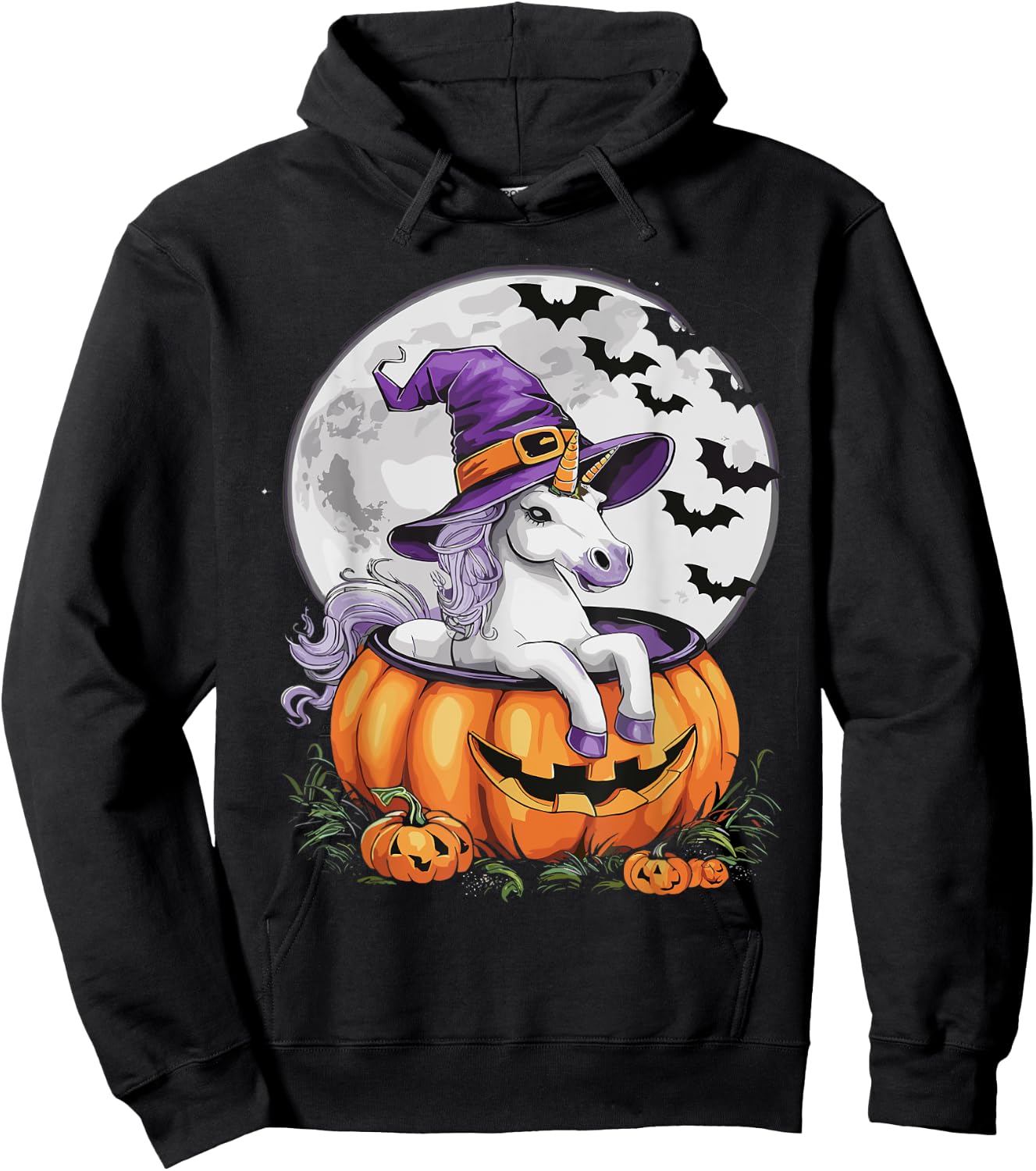 Cute Unicorn Halloween Girls Women Witchy Unicorn Halloween Hoodie - Hoodie | Black