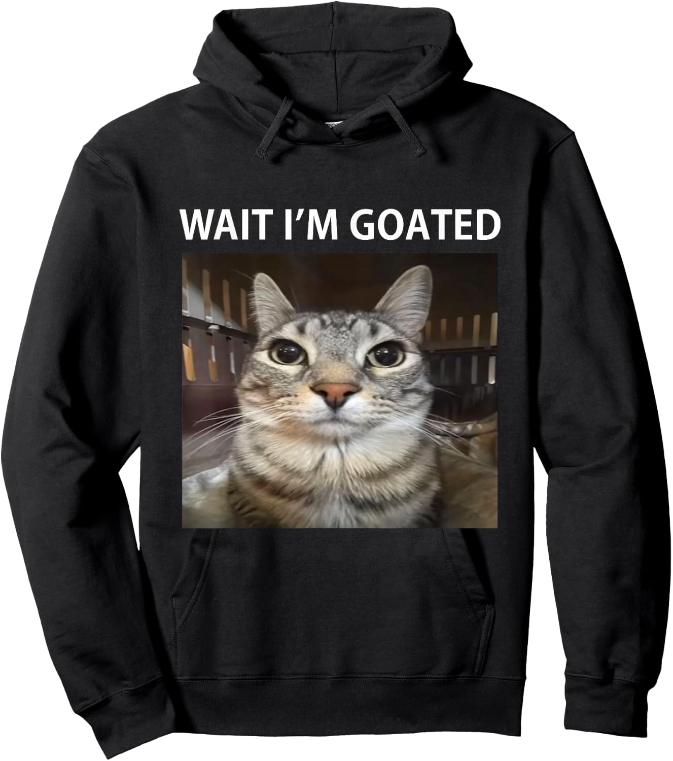 Wait I'm Goated Silly Cat Meme Hoodie - Hoodie | Black