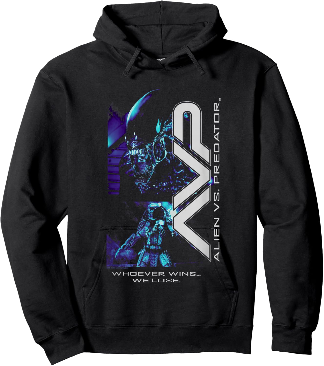 Alien vs Predator Whoever Wins… We Lose Big Chest Portrait Hoodie - Hoodie | Black
