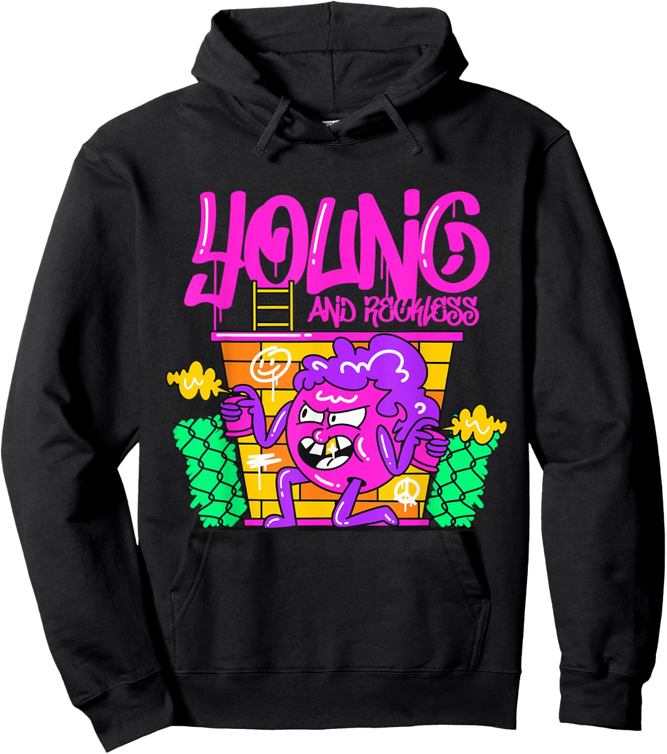 Young and Reckless Vibrant Urban Streetwear Unique Graffiti Hoodie - Hoodie | Black