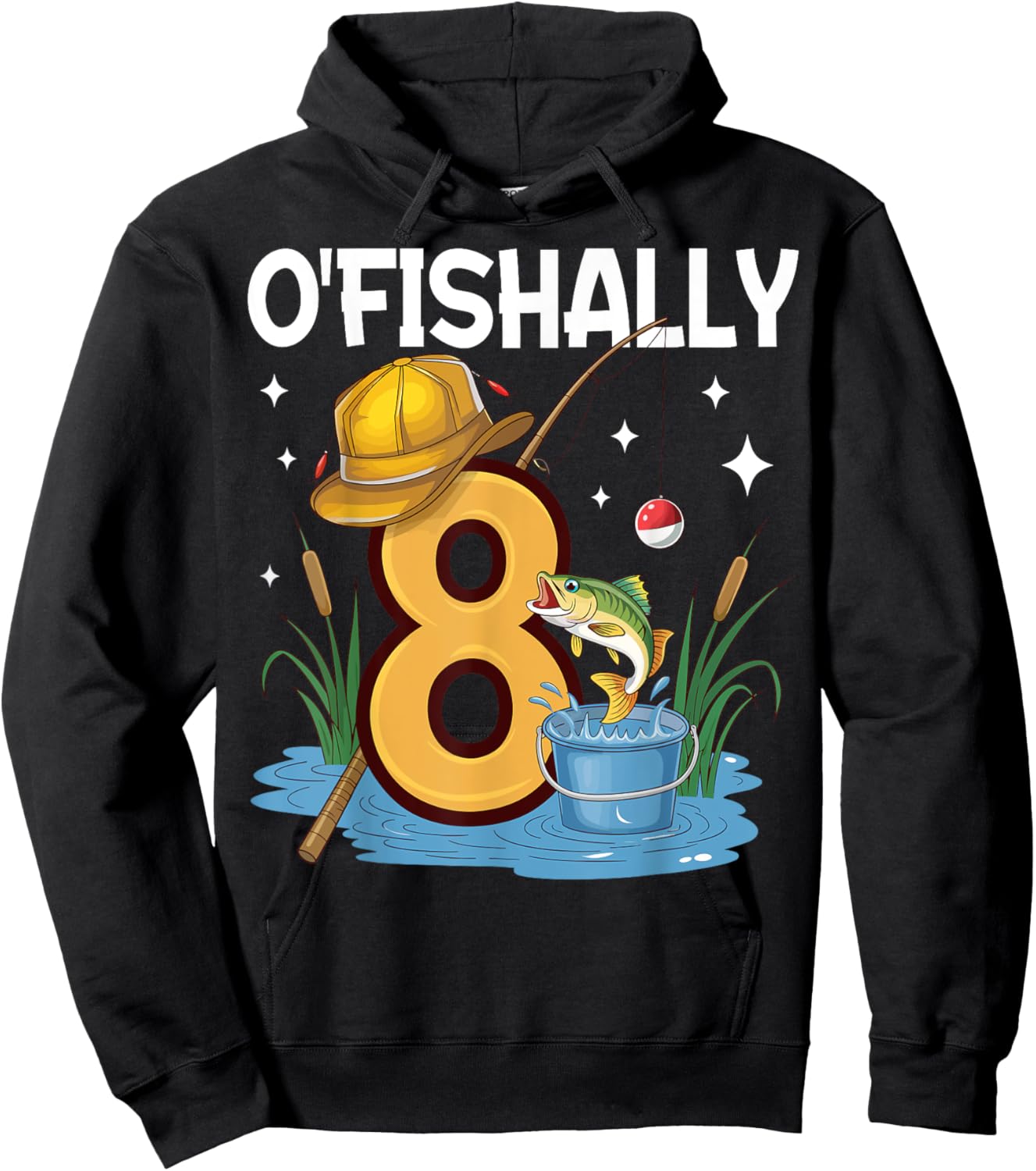 O'fishally 8 years old 8th Birthday Fishing Hoodie - Hoodie | Black