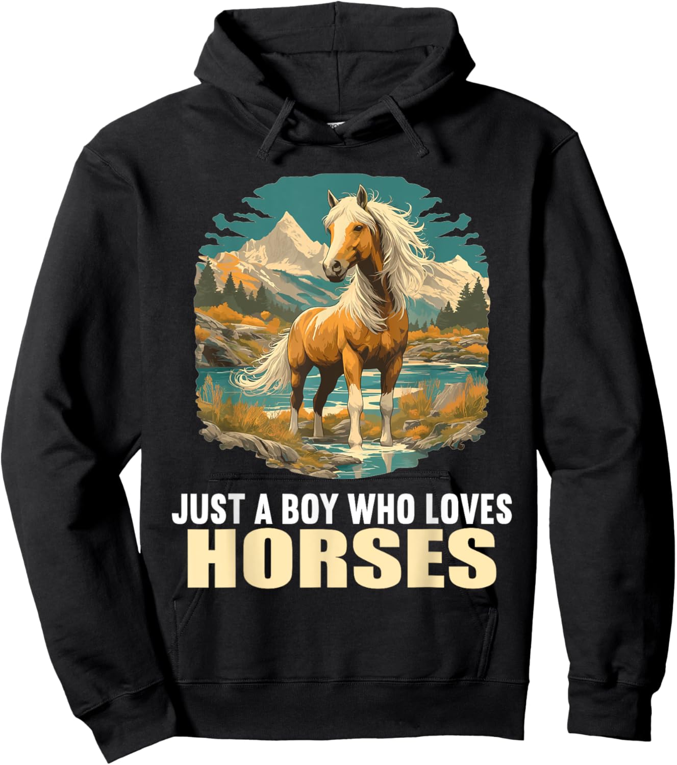 Just a Boy who loves Horses. Horses Horse Hoodie - Hoodie | Black