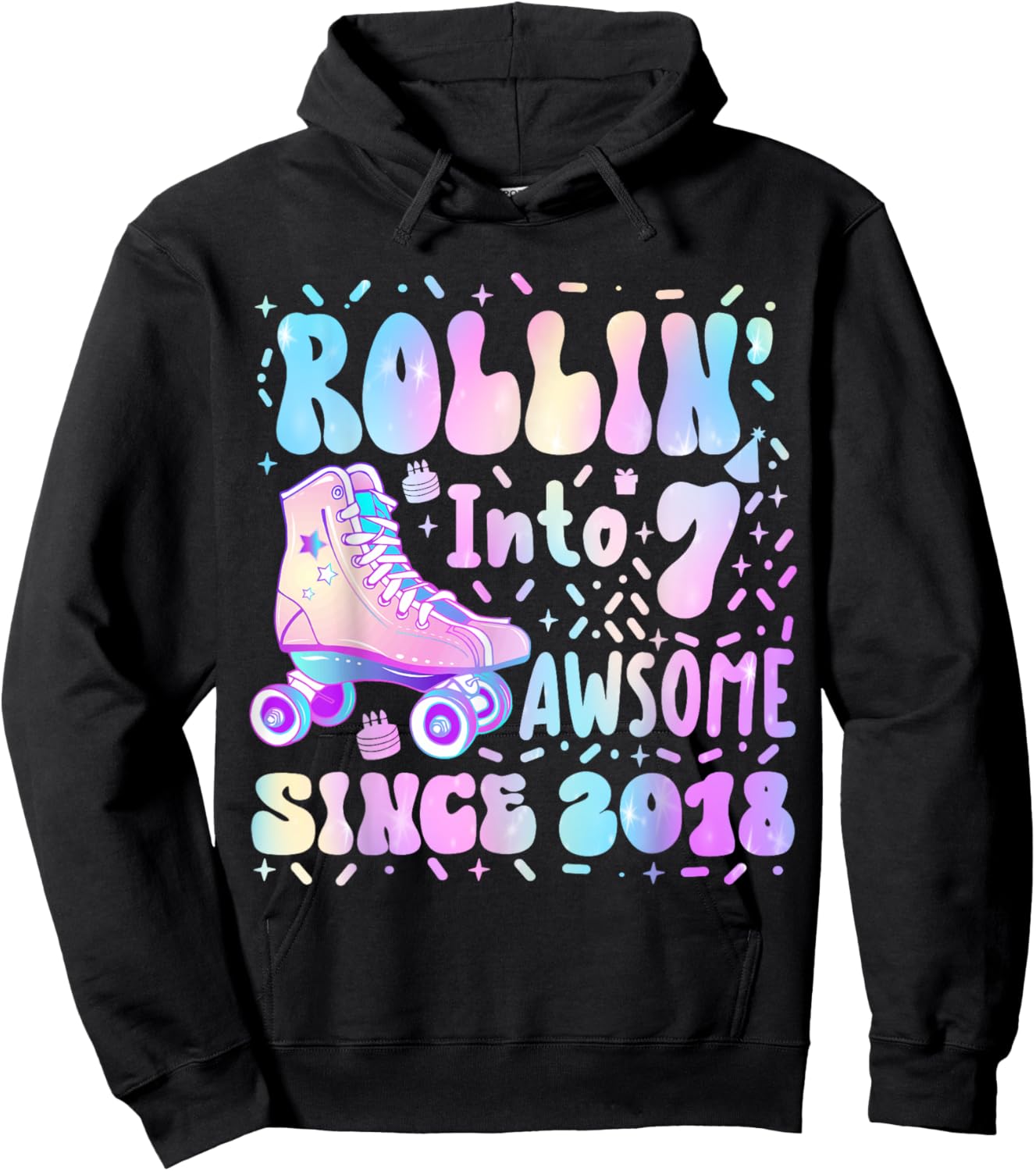 Roller Skating 7th Birthday Rolling Into 7 Since 2018 Girls Hoodie - Hoodie | Black