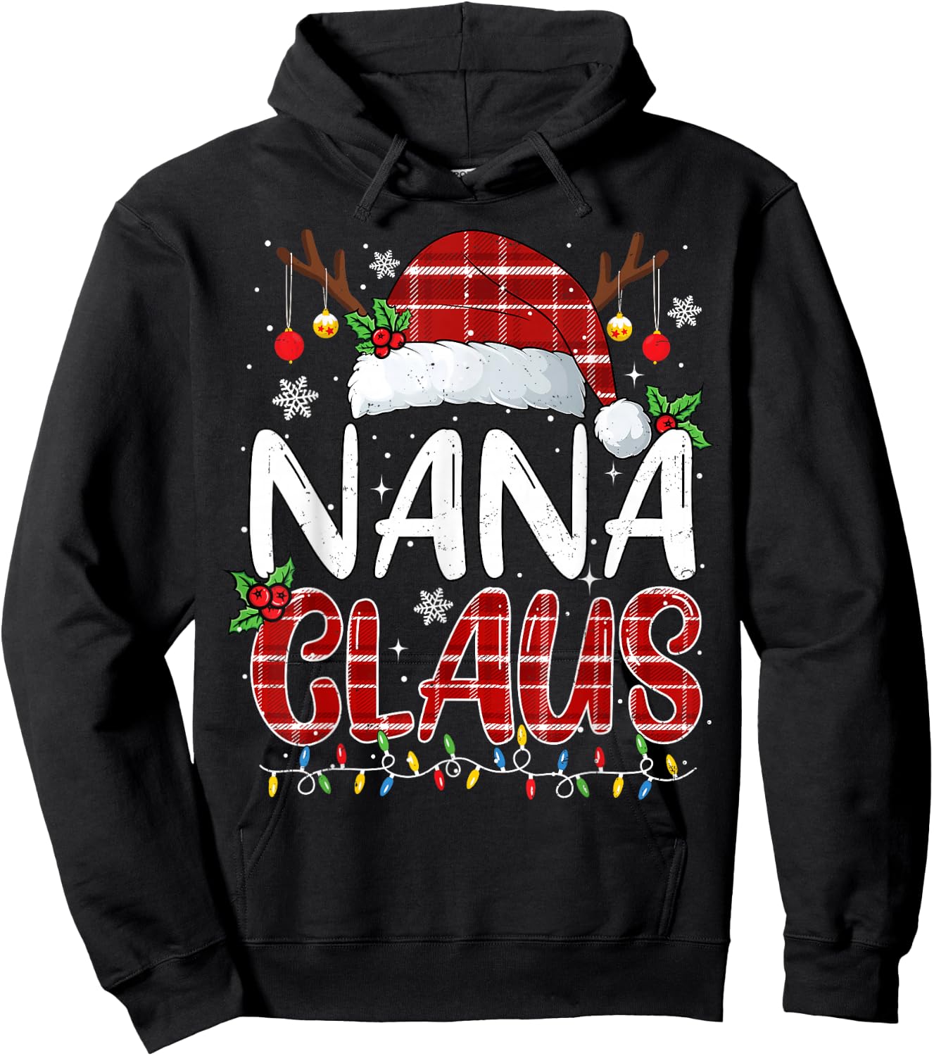 Nana Claus Christmas Lights Pajama Family Matching Hoodie - Hoodie | Black