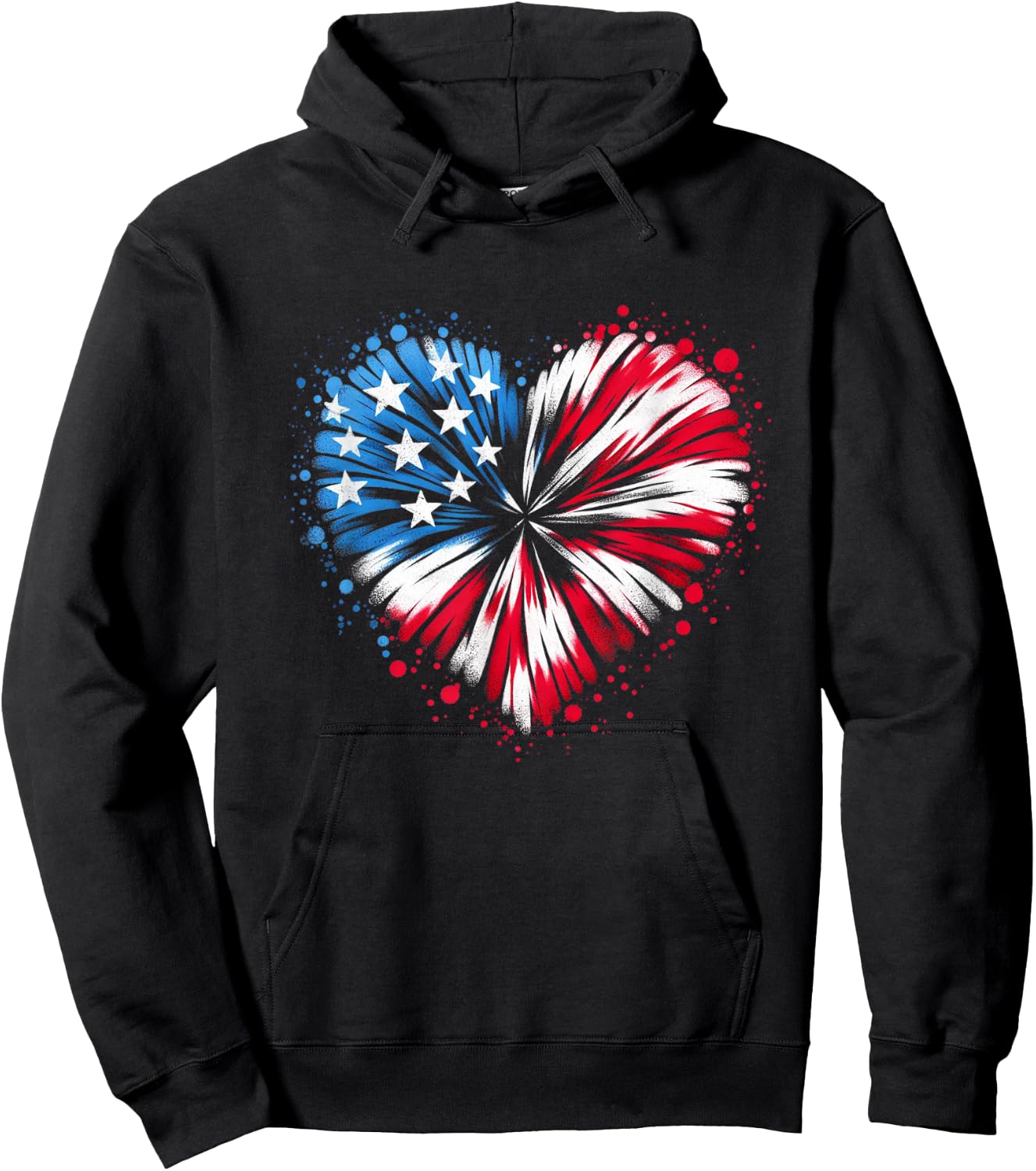 Tie dye Heart USA Flag Colors white, Red & Blue 4th Of July Women Kids Men Hoodie - Hoodie | Black