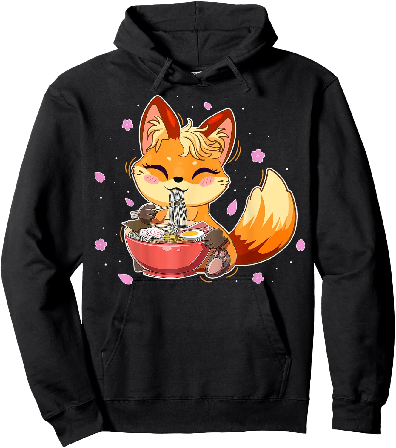 Cute Fox Japanese Anime Eating Ramen Girl Teen Kid Kawaii Hoodie - Hoodie | Black