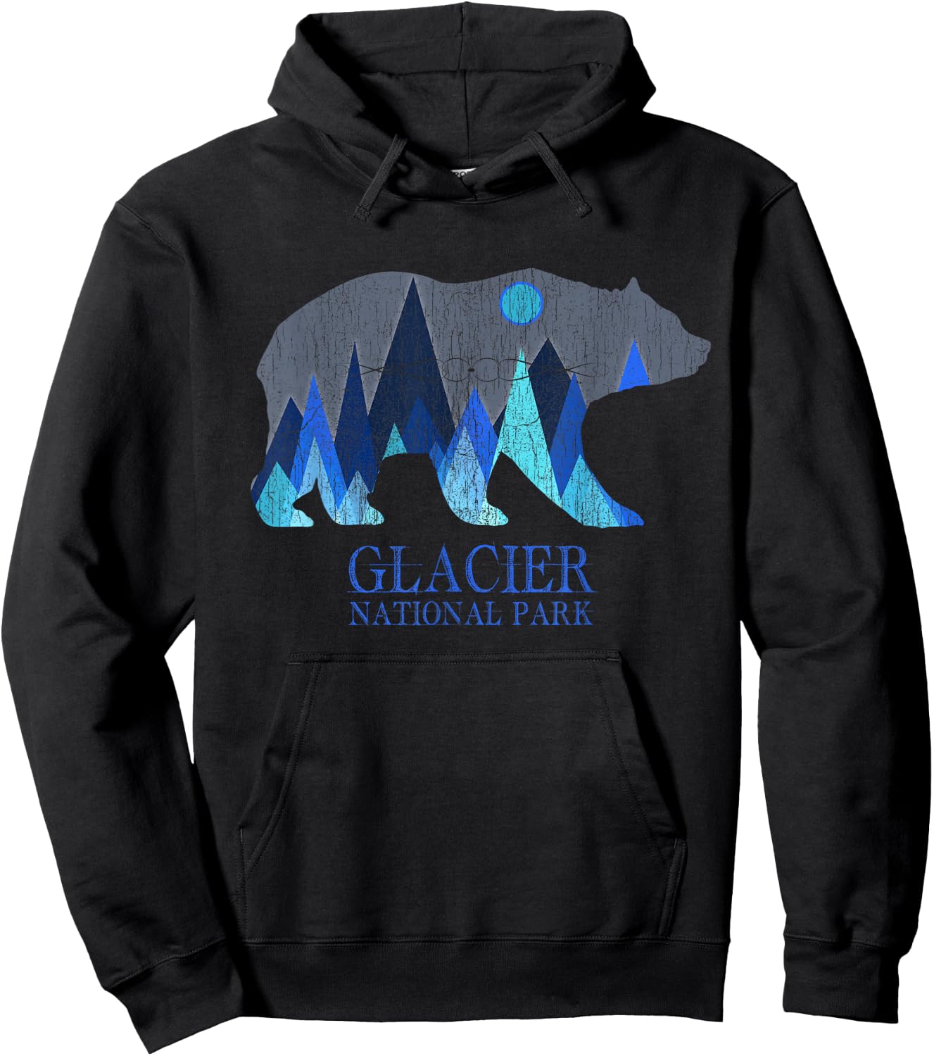 Retro Glacier Grizzly Bear Glacier National Park Small Hoodie - Hoodie | Black