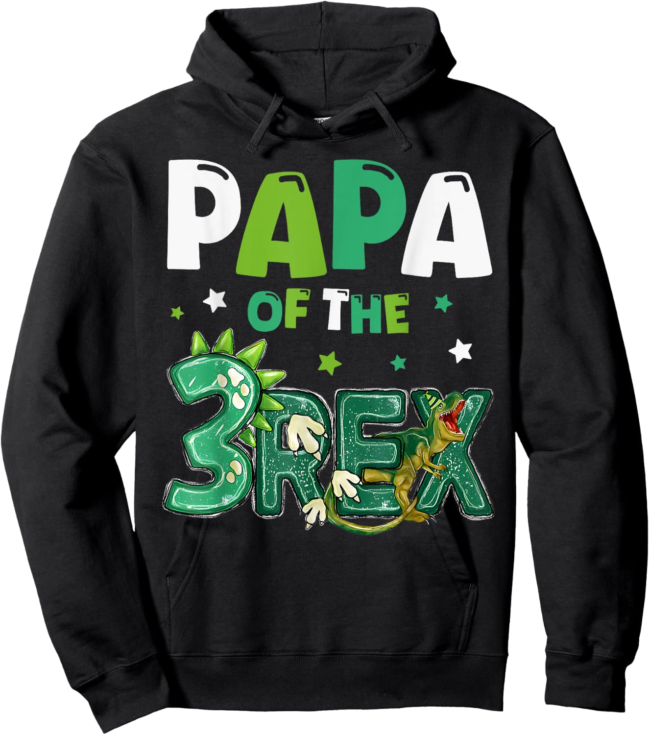 Papa of the Three Rex Birthday Dinosaur Family Matching Hoodie - Hoodie | Black