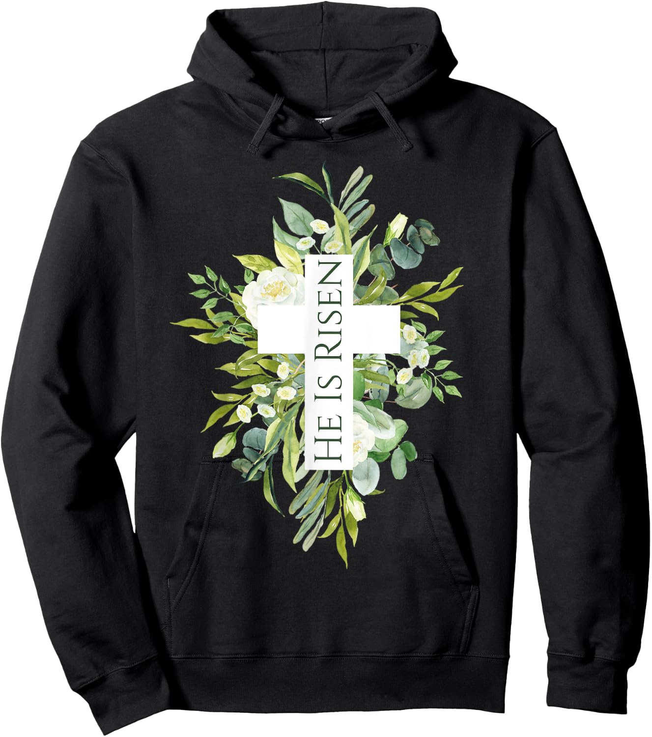 Happy Easter Shirt Floral He Is Risen Jesus Cross Spring Hoodie - Hoodie | Black